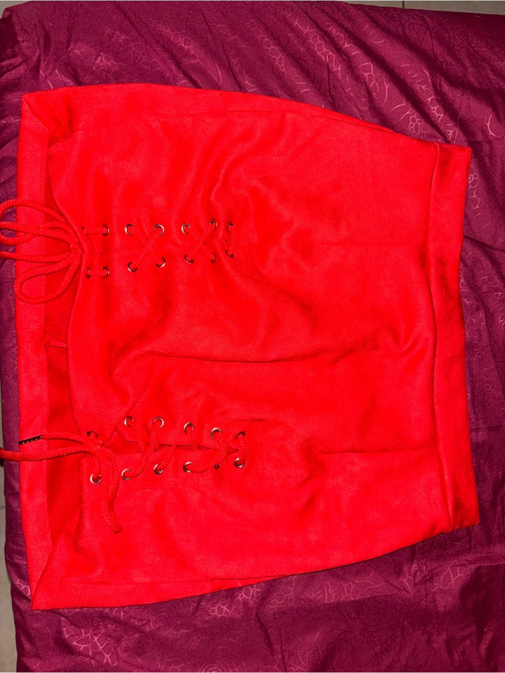Red Lace-Up Mini Skirt